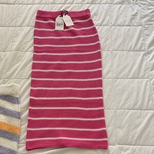 English Factory Pink and White Striped Pencil Skirt
